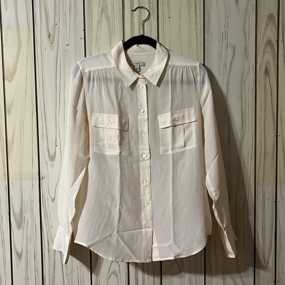 JCrew silk Blythe shirt ivory size 8 - Picture 2 of 3